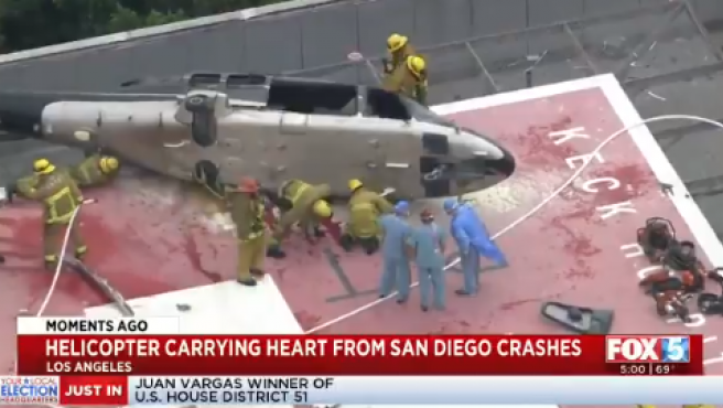 Captura del video del helicoptero que llevaba el corazon de un donante